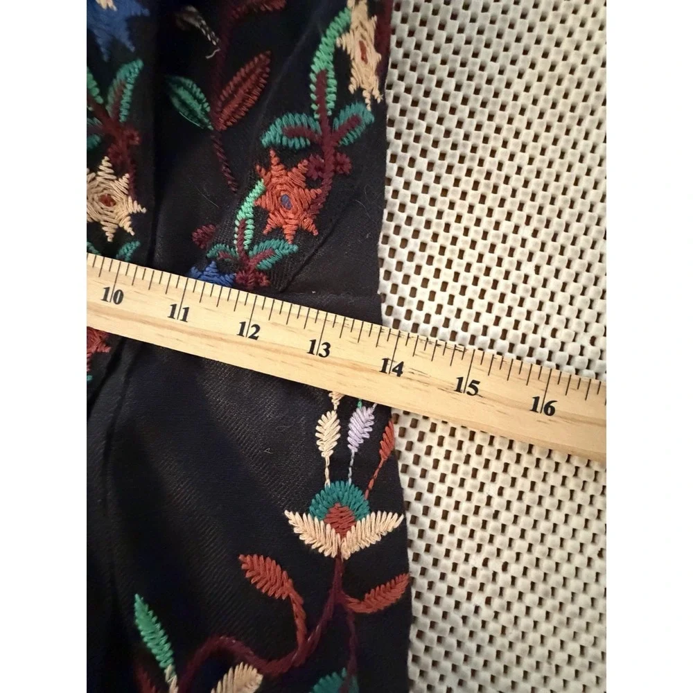 Zara Linen‎ Romper S Floral Embroidered Black Bib Jumper Boho Hipster Open Back